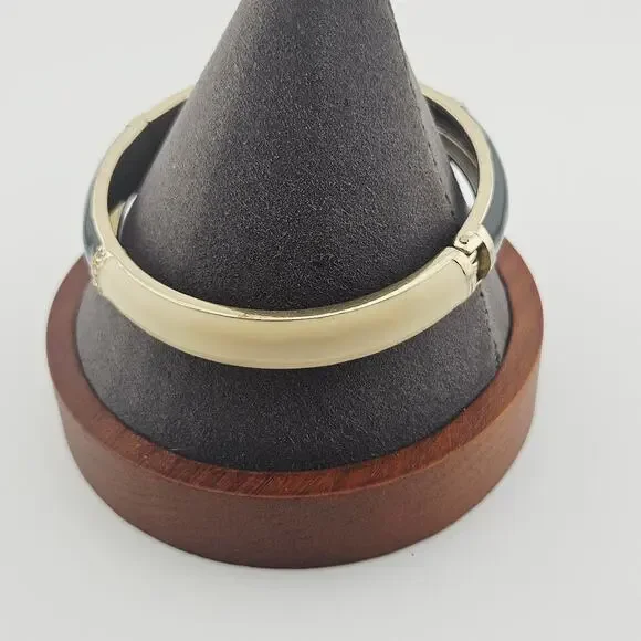 Cream & Black Hinge Bangle Bracelet Classy Neutral Preppy Old Money Aesthetic - Picture 3 of 7